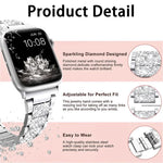 Bracelet de montre xDfind en acier inoxydable et diamants, compatible avec Apple Watch 42/44/45/46/49 mm et Apple Watch 38/40/41/S10 42 mm.