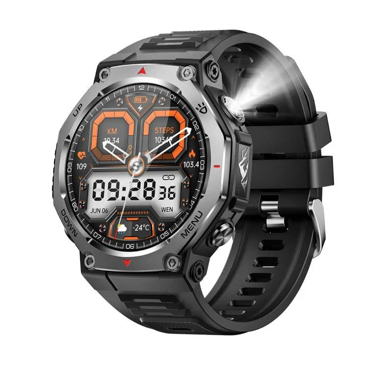 Montre connectée KT85 pour les sports outdoor, écran 1,43 pouce, étanche 5 ATM, avec lampe torche puissante.