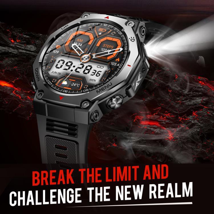 Montre connectée KT85 pour les sports outdoor, écran 1,43 pouce, étanche 5 ATM, avec lampe torche puissante.