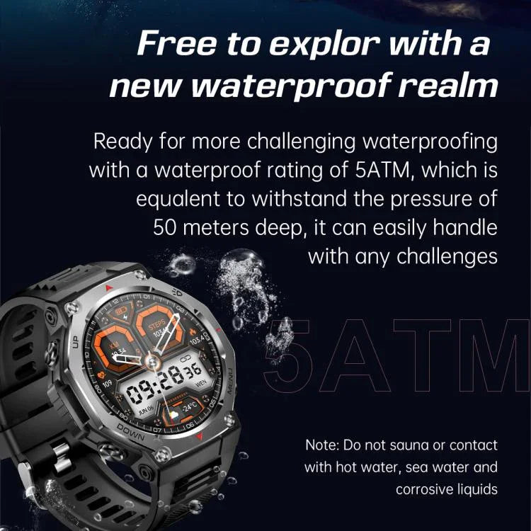 Montre connectée KT85 pour les sports outdoor, écran 1,43 pouce, étanche 5 ATM, avec lampe torche puissante.