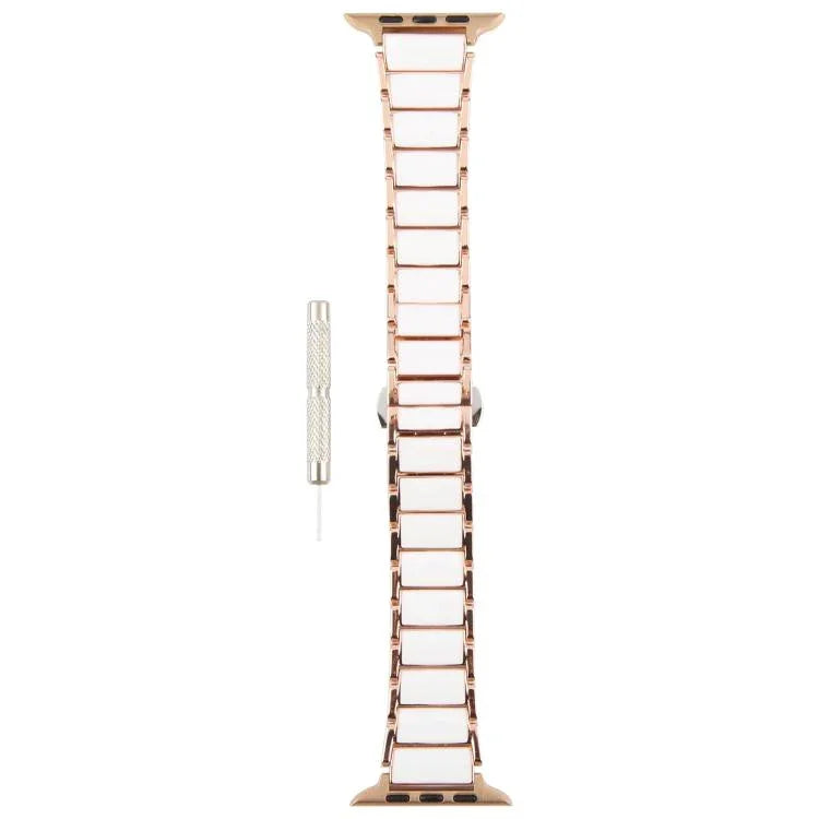 Bracelet de montre en acier et céramique à trois perles de 18 mm, compatible avec les Apple Watch 46 mm / 49 mm / 45 mm / 44 mm et 42 mm / 41 mm / 40 mm / 38 mm.
