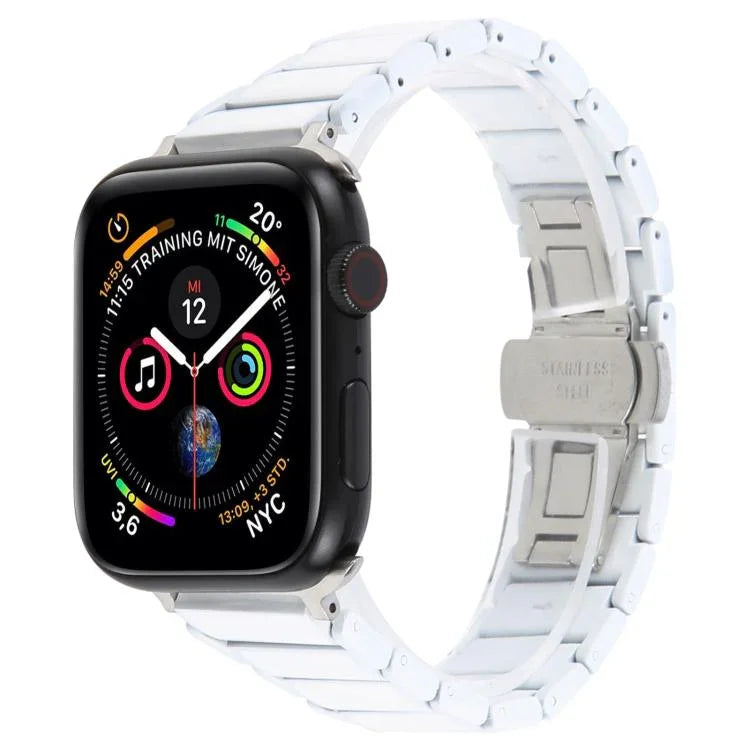 Bracelet de montre en acier et céramique à trois perles de 18 mm, compatible avec les Apple Watch 46 mm / 49 mm / 45 mm / 44 mm et 42 mm / 41 mm / 40 mm / 38 mm.