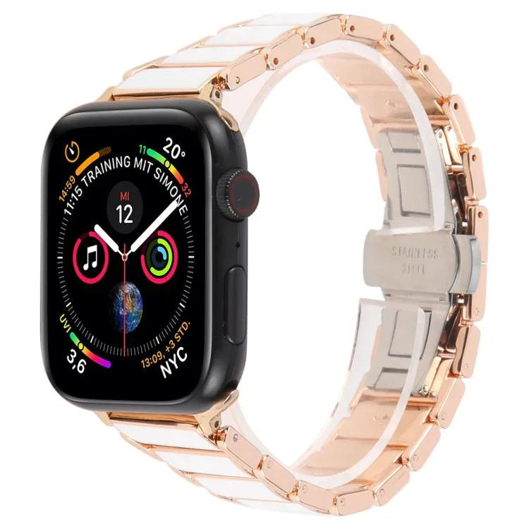 Bracelet de montre en acier et céramique à trois perles de 18 mm, compatible avec les Apple Watch 46 mm / 49 mm / 45 mm / 44 mm et 42 mm / 41 mm / 40 mm / 38 mm.