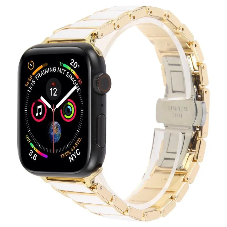 Bracelet de montre en acier et céramique à trois perles de 18 mm, compatible avec les Apple Watch 46 mm / 49 mm / 45 mm / 44 mm et 42 mm / 41 mm / 40 mm / 38 mm.