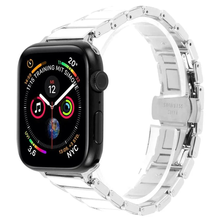 Bracelet de montre en acier et céramique à trois perles de 18 mm, compatible avec les Apple Watch 46 mm / 49 mm / 45 mm / 44 mm et 42 mm / 41 mm / 40 mm / 38 mm.