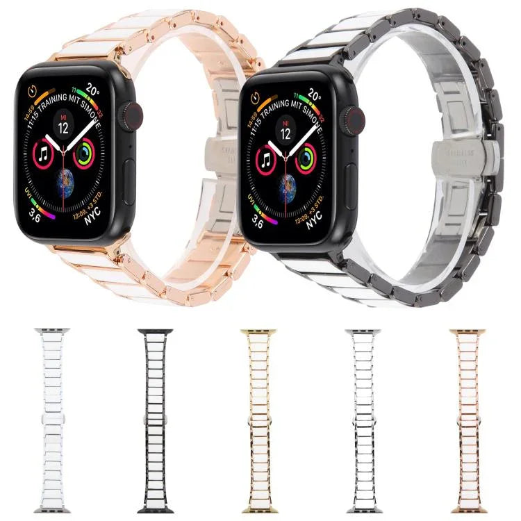 Bracelet de montre en acier et céramique à trois perles de 18 mm, compatible avec les Apple Watch 46 mm / 49 mm / 45 mm / 44 mm et 42 mm / 41 mm / 40 mm / 38 mm.