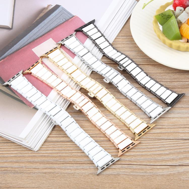 Bracelet de montre en acier et céramique à trois perles de 18 mm, compatible avec les Apple Watch 46 mm / 49 mm / 45 mm / 44 mm et 42 mm / 41 mm / 40 mm / 38 mm.