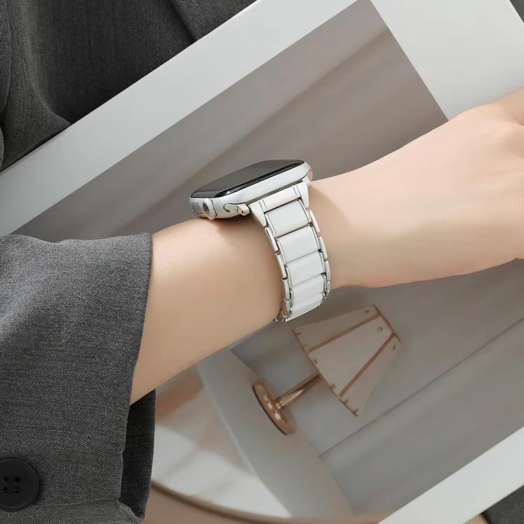 Bracelet de montre en acier et céramique à trois perles de 18 mm, compatible avec les Apple Watch 46 mm / 49 mm / 45 mm / 44 mm et 42 mm / 41 mm / 40 mm / 38 mm.