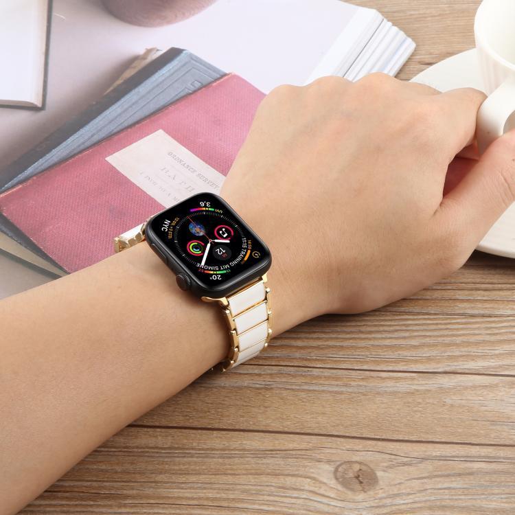 Bracelet de montre en acier et céramique à trois perles de 18 mm, compatible avec les Apple Watch 46 mm / 49 mm / 45 mm / 44 mm et 42 mm / 41 mm / 40 mm / 38 mm.
