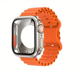 Bracelet de montre en silicone Ocean avec boucle papillon et boîtier en polycarbonate intégré, compatible avec Apple Watch Series 44 mm, 40 mm, 46 mm (Series 10/11) et 42 mm (Series 10/11).