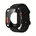 Bracelet de montre en silicone Ocean avec boucle papillon et boîtier en polycarbonate intégré, compatible avec Apple Watch Series 44 mm, 40 mm, 46 mm (Series 10/11) et 42 mm (Series 10/11).