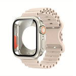 Bracelet de montre en silicone Ocean avec boucle papillon et boîtier en polycarbonate intégré, compatible avec Apple Watch Series 44 mm, 40 mm, 46 mm (Series 10/11) et 42 mm (Series 10/11).