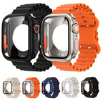 Bracelet de montre en silicone Ocean avec boucle papillon et boîtier en polycarbonate intégré, compatible avec Apple Watch Series 44 mm, 40 mm, 46 mm (Series 10/11) et 42 mm (Series 10/11).