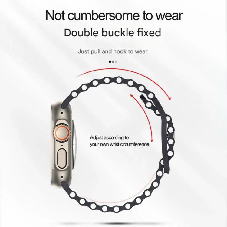 Bracelet de montre en silicone Ocean avec boucle papillon et boîtier en polycarbonate intégré, compatible avec Apple Watch Series 44 mm, 40 mm, 46 mm (Series 10/11) et 42 mm (Series 10/11).