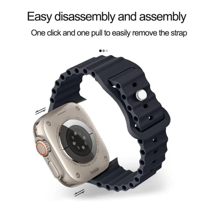 Bracelet de montre en silicone Ocean avec boucle papillon et boîtier en polycarbonate intégré, compatible avec Apple Watch Series 44 mm, 40 mm, 46 mm (Series 10/11) et 42 mm (Series 10/11).