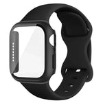 Bracelet de montre en silicone avec boucle papillon et protection en polycarbonate intégrée, compatible avec Apple Watch Series 44 mm, 40 mm, 46 mm (Series 10/11) et 42 mm (Series 10/11).