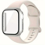 Bracelet de montre en silicone avec boucle papillon et protection en polycarbonate intégrée, compatible avec Apple Watch Series 44 mm, 40 mm, 46 mm (Series 10/11) et 42 mm (Series 10/11).
