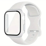 Bracelet de montre en silicone avec boucle papillon et protection en polycarbonate intégrée, compatible avec Apple Watch Series 44 mm, 40 mm, 46 mm (Series 10/11) et 42 mm (Series 10/11).