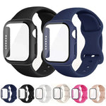 Bracelet de montre en silicone avec boucle papillon et protection en polycarbonate intégrée, compatible avec Apple Watch Series 44 mm, 40 mm, 46 mm (Series 10/11) et 42 mm (Series 10/11).