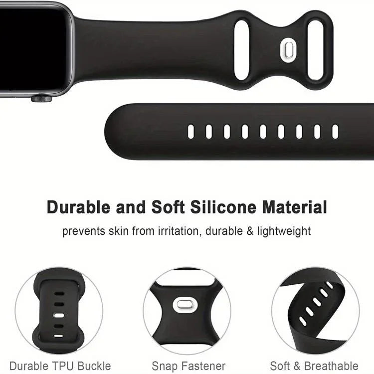 Bracelet de montre en silicone avec boucle papillon et protection en polycarbonate intégrée, compatible avec Apple Watch Series 44 mm, 40 mm, 46 mm (Series 10/11) et 42 mm (Series 10/11).