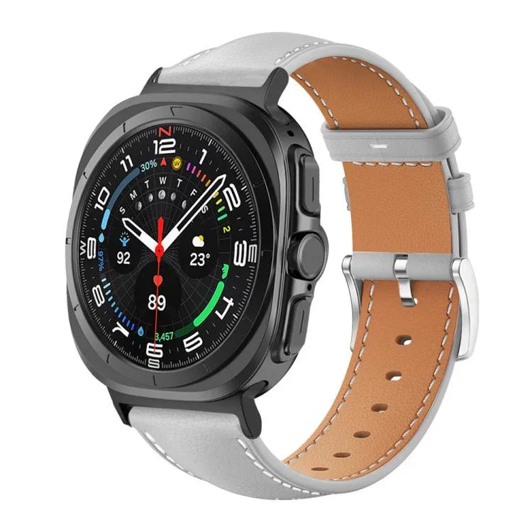 Bracelet de montre xDfind Flat Head Black Shark en cuir grainé fin, compatible avec Samsung Galaxy Watch Ultra / Ultra 2025, Samsung Galaxy Watch8 / Watch8 Classic, Samsung Galaxy Watch7 / FE / 6 / 5 / 4