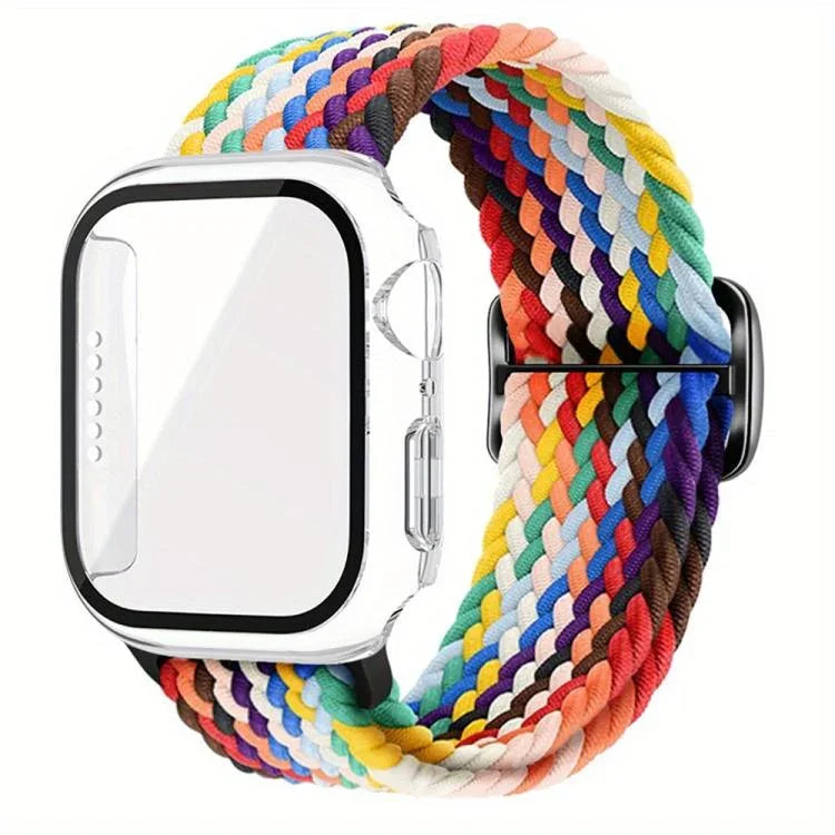 Bracelet de montre en nylon à boucle échelle avec film protecteur en polycarbonate dépoli, compatible avec Apple Watch Series 44 mm, 40 mm, 46 mm (Series 10/11), 42 mm (Series 10/11), 45 mm et 41 mm (Series 41).