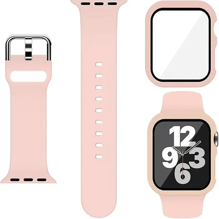 Bracelet de montre en silicone avec boucle ardillon et boîtier en polycarbonate intégré, compatible avec Apple Watch Series 44 mm, Apple Watch Series 40 mm, Apple Watch Series 10/11 46 mm, Apple Watch Series 10/11 42 mm et Apple Watch Ultra 3/2/1 49 mm…