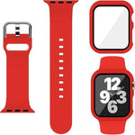 Bracelet de montre en silicone avec boucle ardillon et boîtier en polycarbonate intégré, compatible avec Apple Watch Series 44 mm, Apple Watch Series 40 mm, Apple Watch Series 10/11 46 mm, Apple Watch Series 10/11 42 mm et Apple Watch Ultra 3/2/1 49 mm…