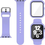 Bracelet de montre en silicone avec boucle ardillon et boîtier en polycarbonate intégré, compatible avec Apple Watch Series 44 mm, Apple Watch Series 40 mm, Apple Watch Series 10/11 46 mm, Apple Watch Series 10/11 42 mm et Apple Watch Ultra 3/2/1 49 mm…