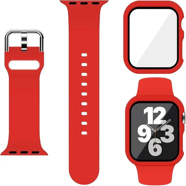Bracelet de montre en silicone avec boucle ardillon et boîtier en polycarbonate intégré, compatible avec Apple Watch Series 44 mm, Apple Watch Series 40 mm, Apple Watch Series 10/11 46 mm, Apple Watch Series 10/11 42 mm et Apple Watch Ultra 3/2/1 49 mm…