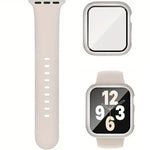 Bracelet de montre en silicone avec boucle ardillon et boîtier en polycarbonate intégré, compatible avec Apple Watch Series 44 mm, Apple Watch Series 40 mm, Apple Watch Series 10/11 46 mm, Apple Watch Series 10/11 42 mm et Apple Watch Ultra 3/2/1 49 mm…