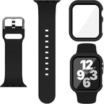 Bracelet de montre en silicone avec boucle ardillon et boîtier en polycarbonate intégré, compatible avec Apple Watch Series 44 mm, Apple Watch Series 40 mm, Apple Watch Series 10/11 46 mm, Apple Watch Series 10/11 42 mm et Apple Watch Ultra 3/2/1 49 mm…