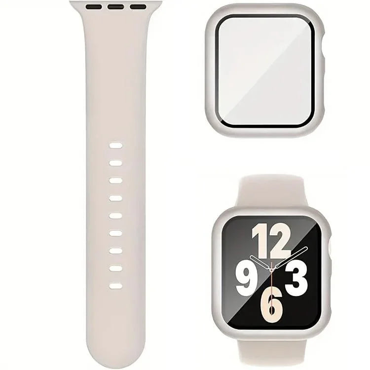 Bracelet de montre en silicone avec boucle ardillon et boîtier en polycarbonate intégré, compatible avec Apple Watch Series 44 mm, Apple Watch Series 40 mm, Apple Watch Series 10/11 46 mm, Apple Watch Series 10/11 42 mm et Apple Watch Ultra 3/2/1 49 mm…