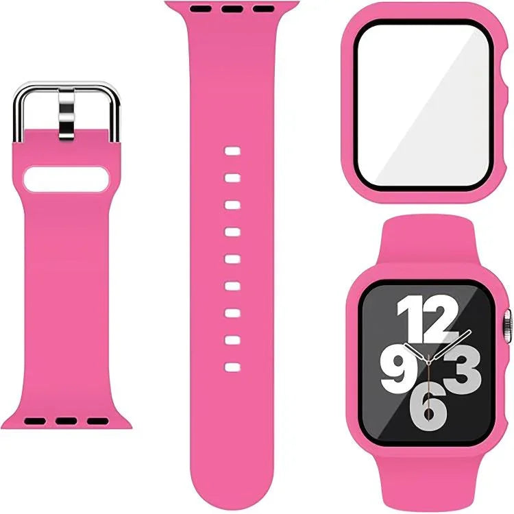 Bracelet de montre en silicone avec boucle ardillon et boîtier en polycarbonate intégré, compatible avec Apple Watch Series 44 mm, Apple Watch Series 40 mm, Apple Watch Series 10/11 46 mm, Apple Watch Series 10/11 42 mm et Apple Watch Ultra 3/2/1 49 mm…