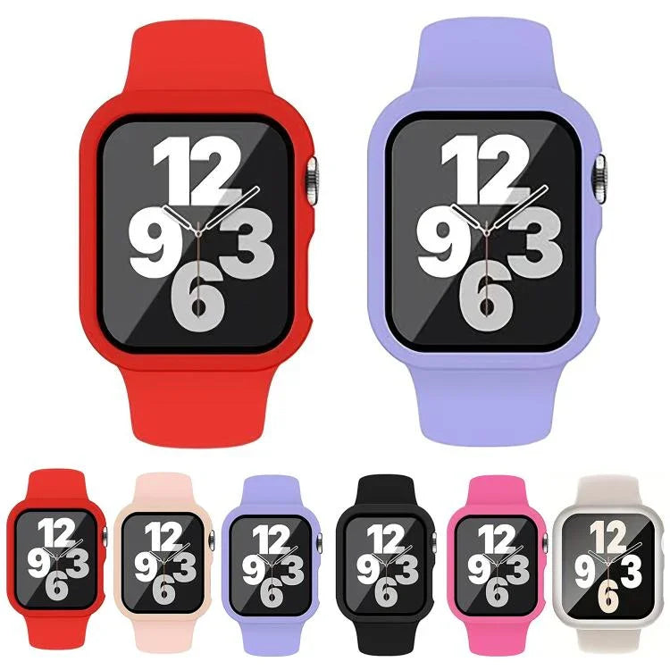 Bracelet de montre en silicone avec boucle ardillon et boîtier en polycarbonate intégré, compatible avec Apple Watch Series 44 mm, Apple Watch Series 40 mm, Apple Watch Series 10/11 46 mm, Apple Watch Series 10/11 42 mm et Apple Watch Ultra 3/2/1 49 mm…