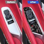 2pcs/Set Forged Gold Foil Carbon Fiber Car Window Lift Decorative Sticker for Chevrolet Corvette C8 2020-, Right Driver, Window Lift, Right Driver