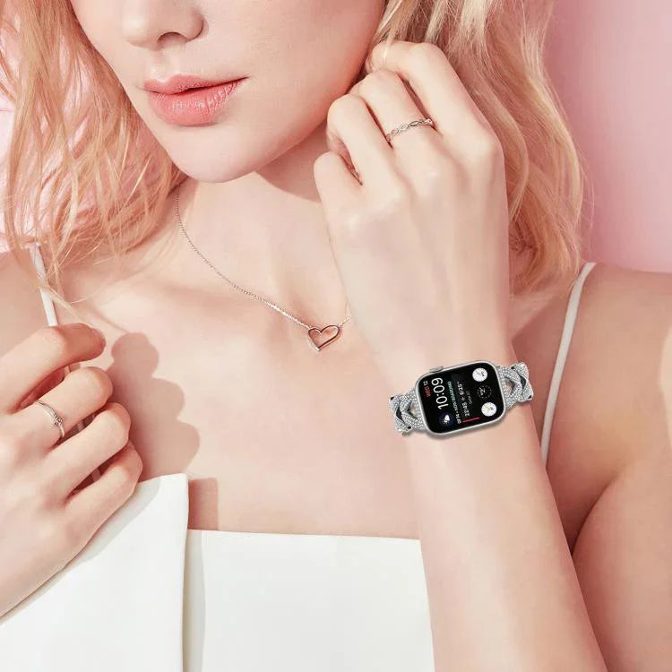 xDfind Bracelet de montre en métal Small Twist Diamond, pour Apple Watch 38 / 40 / 41 / S10 42mm 20mm