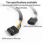 2 câbles adaptateurs USB3.0 pour carte mère d'ordinateur, 20 broches mâle vers 9 broches femelle, 9 broches mâle vers 20 broches femelle