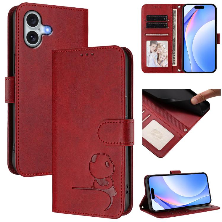 Étui de téléphone en cuir gaufré RFID Litter Panda avec lanière, pour iPhone 17e / 16e, pour iPhone 17 Pro Max, pour iPhone 17 Pro, pour iPhone 17, pour iPhone Air, pour iPhone 16 Pro Max, pour iPhone 16 Pro, pour iPhone 16 Plus
