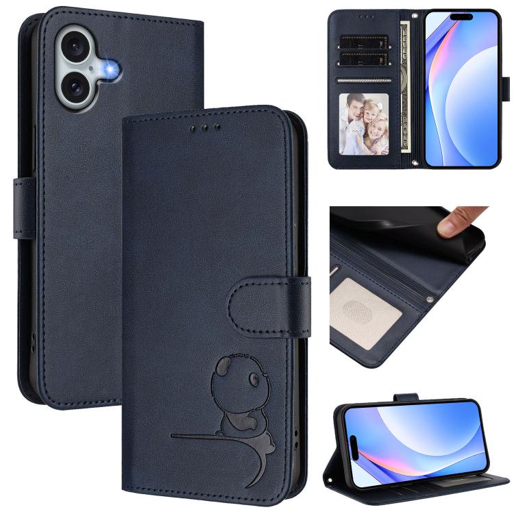 Étui de téléphone en cuir gaufré RFID Litter Panda avec lanière, pour iPhone 17e / 16e, pour iPhone 17 Pro Max, pour iPhone 17 Pro, pour iPhone 17, pour iPhone Air, pour iPhone 16 Pro Max, pour iPhone 16 Pro, pour iPhone 16 Plus
