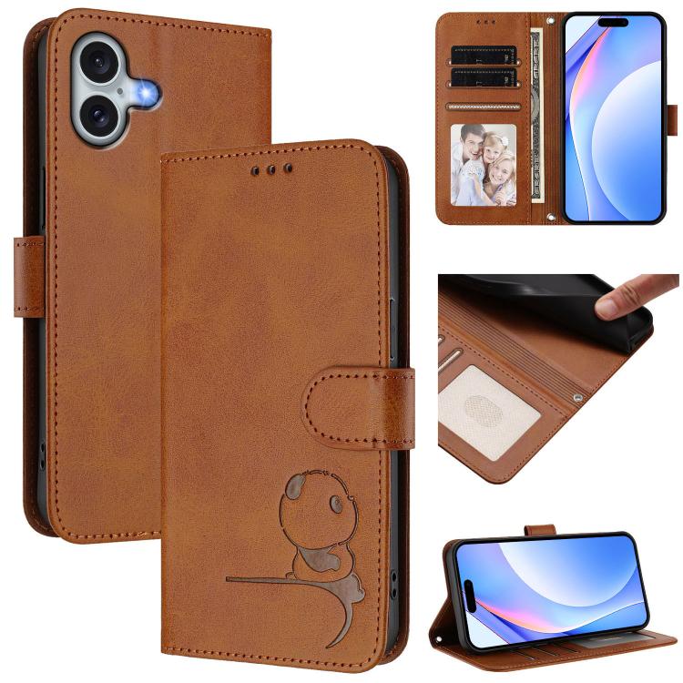Étui de téléphone en cuir gaufré RFID Litter Panda avec lanière, pour iPhone 17e / 16e, pour iPhone 17 Pro Max, pour iPhone 17 Pro, pour iPhone 17, pour iPhone Air, pour iPhone 16 Pro Max, pour iPhone 16 Pro, pour iPhone 16 Plus
