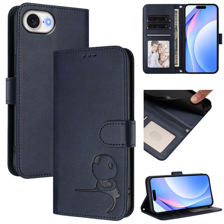 Étui de téléphone en cuir gaufré RFID Litter Panda avec lanière, pour iPhone 17e / 16e, pour iPhone 17 Pro Max, pour iPhone 17 Pro, pour iPhone 17, pour iPhone Air, pour iPhone 16 Pro Max, pour iPhone 16 Pro, pour iPhone 16 Plus