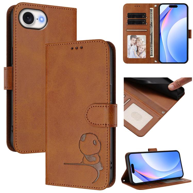 Étui de téléphone en cuir gaufré RFID Litter Panda avec lanière, pour iPhone 17e / 16e, pour iPhone 17 Pro Max, pour iPhone 17 Pro, pour iPhone 17, pour iPhone Air, pour iPhone 16 Pro Max, pour iPhone 16 Pro, pour iPhone 16 Plus