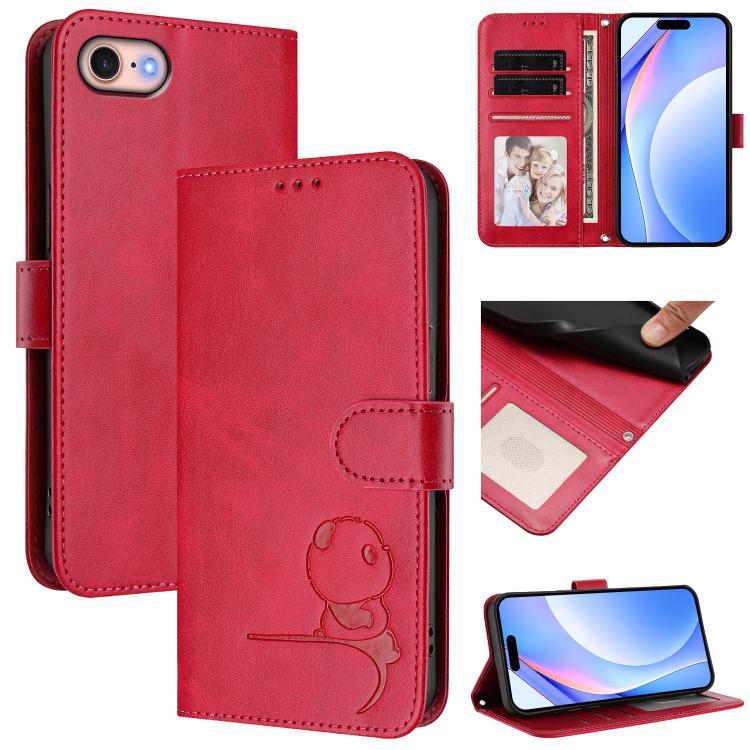 Étui en cuir gaufré RFID Panda avec lanière, pour iPhone 14 Pro Max, pour iPhone SE 2022 / 2020 / 8 / 7, pour iPhone 13 Pro Max, pour iPhone 13 Pro, pour iPhone 13 mini, pour iPhone 12 / 12 Pro, pour iPhone 12 Pro Max, pour iPhone 12 mini