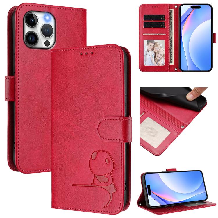 Étui en cuir gaufré RFID Panda avec lanière, pour iPhone 14 Pro Max, pour iPhone SE 2022 / 2020 / 8 / 7, pour iPhone 13 Pro Max, pour iPhone 13 Pro, pour iPhone 13 mini, pour iPhone 12 / 12 Pro, pour iPhone 12 Pro Max, pour iPhone 12 mini