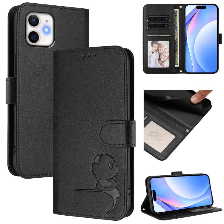 Étui en cuir gaufré RFID Panda avec lanière, pour iPhone 14 Pro Max, pour iPhone SE 2022 / 2020 / 8 / 7, pour iPhone 13 Pro Max, pour iPhone 13 Pro, pour iPhone 13 mini, pour iPhone 12 / 12 Pro, pour iPhone 12 Pro Max, pour iPhone 12 mini