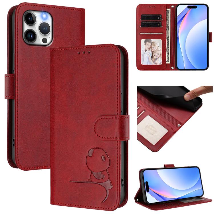 Étui en cuir gaufré RFID Panda avec lanière, pour iPhone 14 Pro Max, pour iPhone SE 2022 / 2020 / 8 / 7, pour iPhone 13 Pro Max, pour iPhone 13 Pro, pour iPhone 13 mini, pour iPhone 12 / 12 Pro, pour iPhone 12 Pro Max, pour iPhone 12 mini