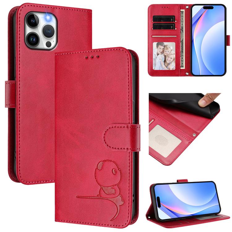 Étui en cuir gaufré RFID Panda avec lanière, pour iPhone 14 Pro Max, pour iPhone SE 2022 / 2020 / 8 / 7, pour iPhone 13 Pro Max, pour iPhone 13 Pro, pour iPhone 13 mini, pour iPhone 12 / 12 Pro, pour iPhone 12 Pro Max, pour iPhone 12 mini