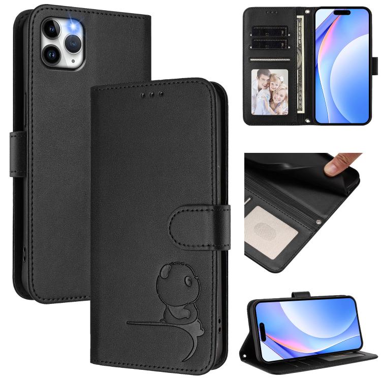 Étui de téléphone en cuir gaufré RFID avec lanière Litter Panda, pour iPhone 11 Pro Max, pour iPhone 11, pour iPhone 11 Pro, pour iPhone X / XS, pour iPhone XR, pour iPhone XS Max, pour iPhone 8 Plus / 7 Plus