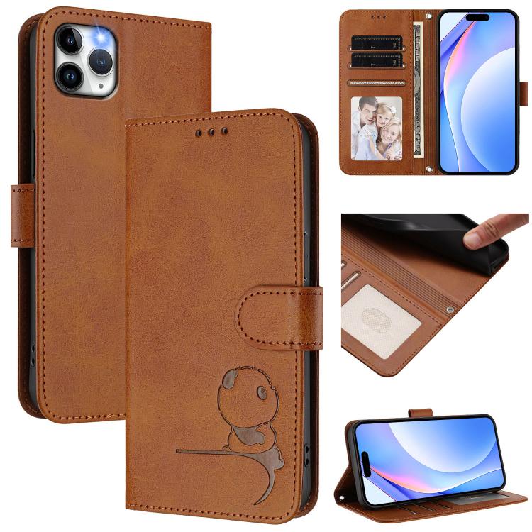 Étui de téléphone en cuir gaufré RFID avec lanière Litter Panda, pour iPhone 11 Pro Max, pour iPhone 11, pour iPhone 11 Pro, pour iPhone X / XS, pour iPhone XR, pour iPhone XS Max, pour iPhone 8 Plus / 7 Plus